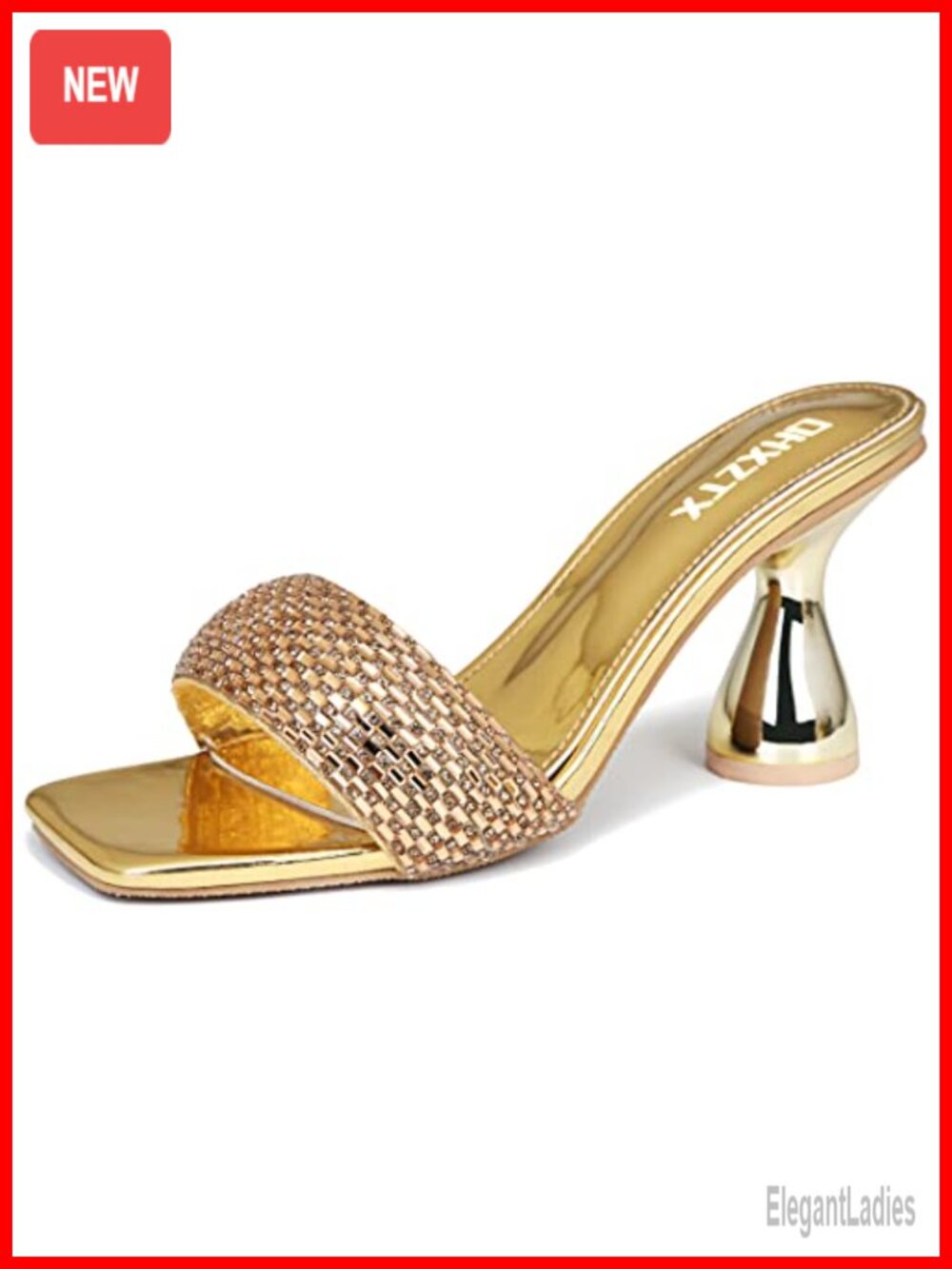 Rhinestone Square Open Toe Kitten Heel Mules Heeled Sandals